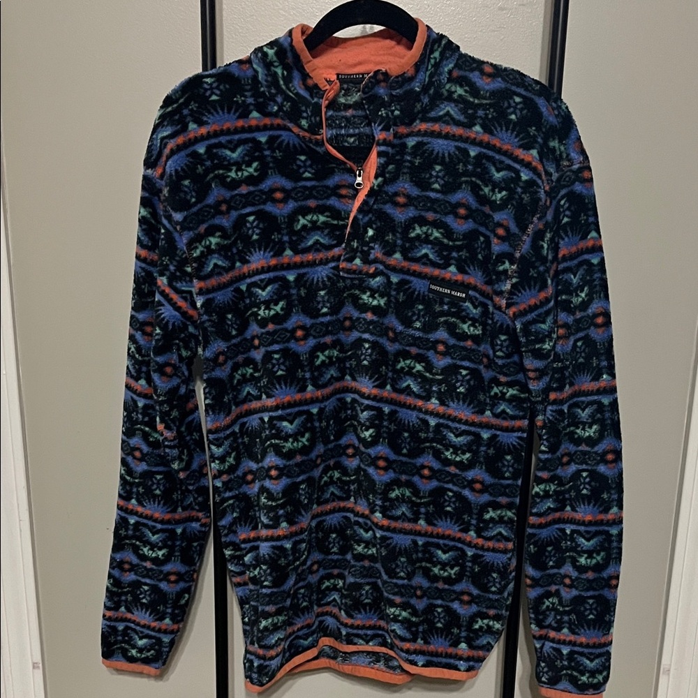 Southern Marsh Orange and Blue Fleece Pullover